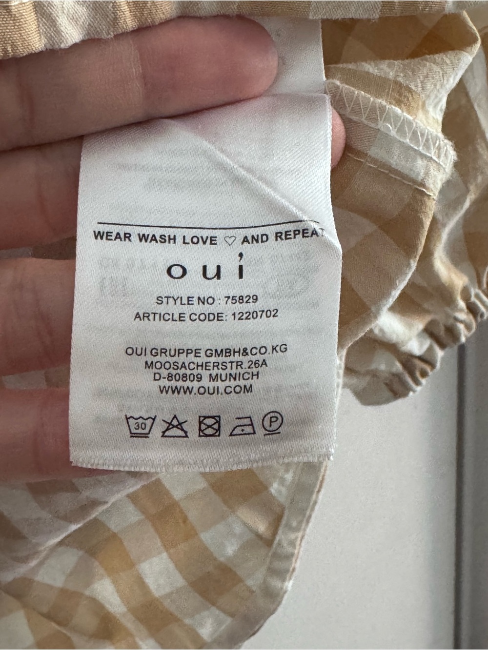 Oui TAN Gingham Puff-Sleeve Top - Picture 6 of 8